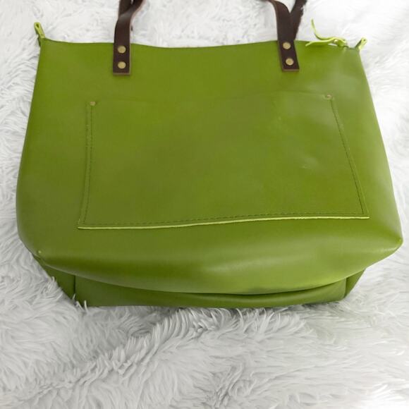 PORTLAND LEATHER | Super Unicorn Green Apple Zipper Dark Brown Handles | Medium - Picture 3 of 10